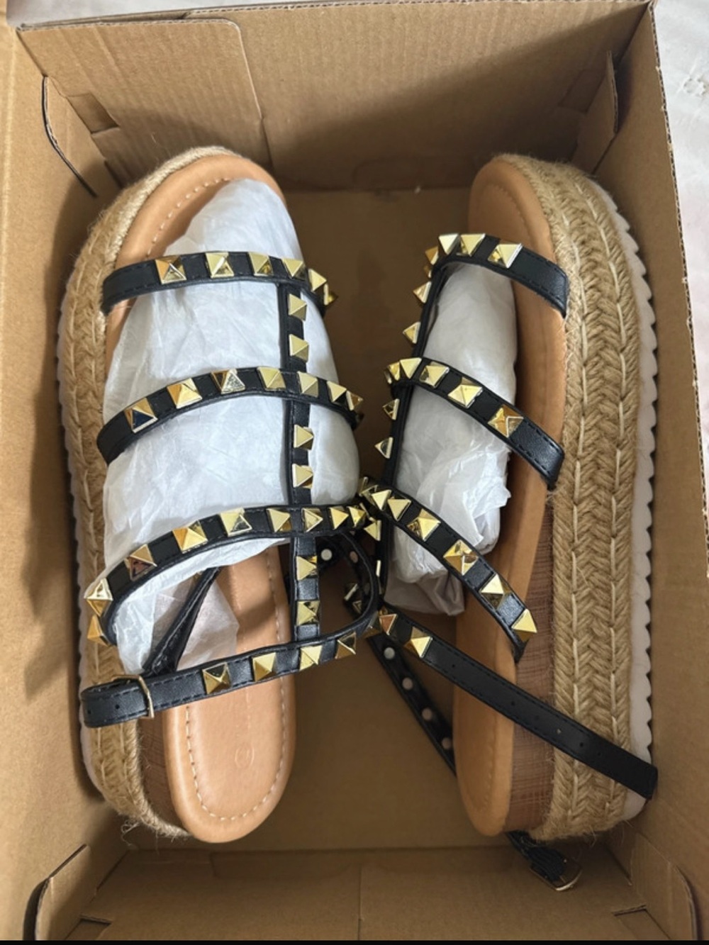 Wild Diva Black Studded Espadrille Platform Sandals